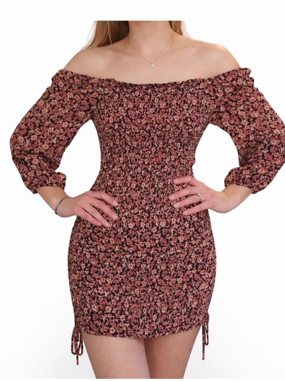 NEW Jessica Simpson Floral Smocked Long Sleeve Square Neck Mini Dress Size S